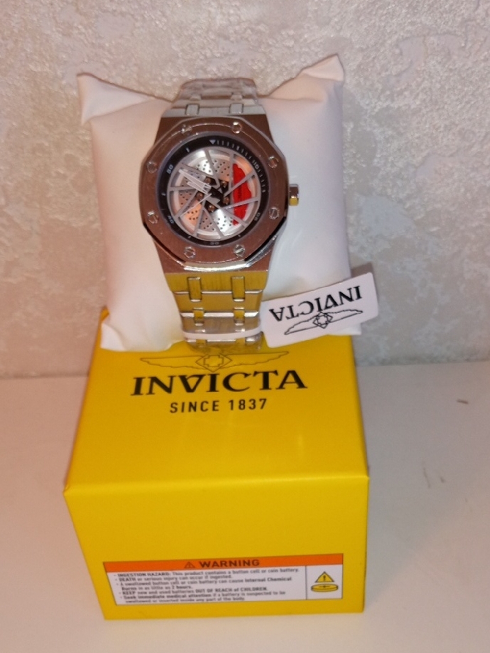 Invicta Men's Silver and Red Stainless Steel Automatic Watch